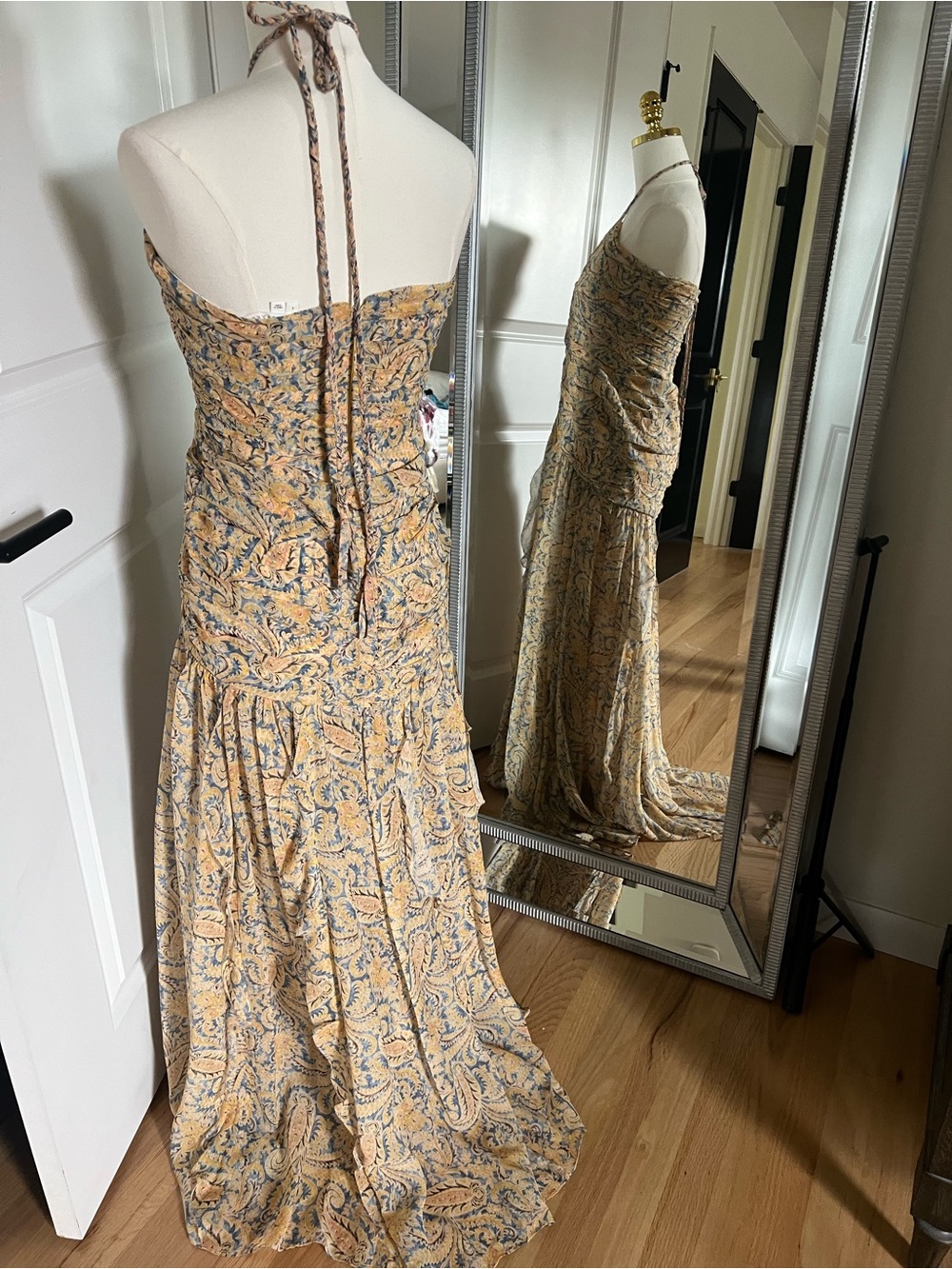 Veronica Beard Yellow Paisley Lucine Halter Silk Maxi Dress - Picture 3 of 6